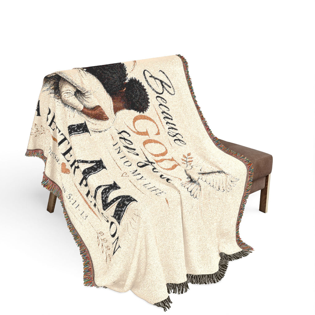 Personalizable Woven Blanket — "Because God Sent You" Inspirational Throw - African American Couple