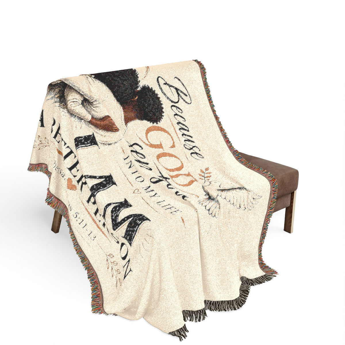 Personalizable Woven Blanket — "Because God Sent You" Inspirational Throw - African American Couple