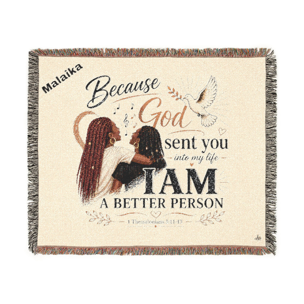 Personalizable Woven Blanket — "Because God Sent You" Inspirational Throw - African American Females Singing