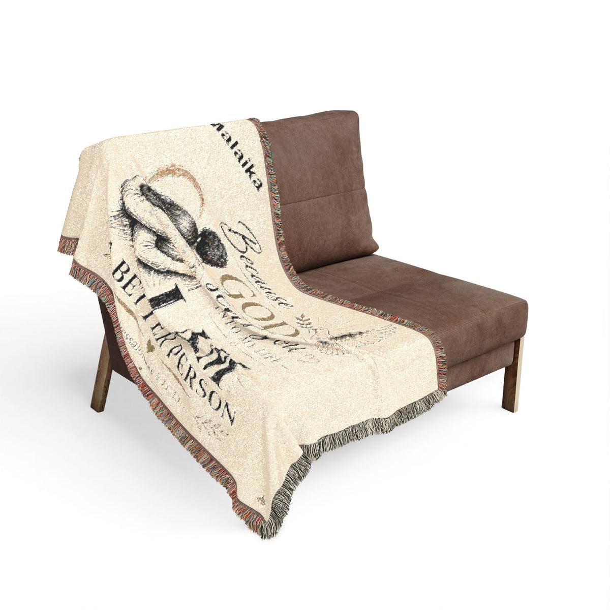 Personalizable Woven Blanket — "Because God Sent You" Inspirational Throw Caucasian Couple