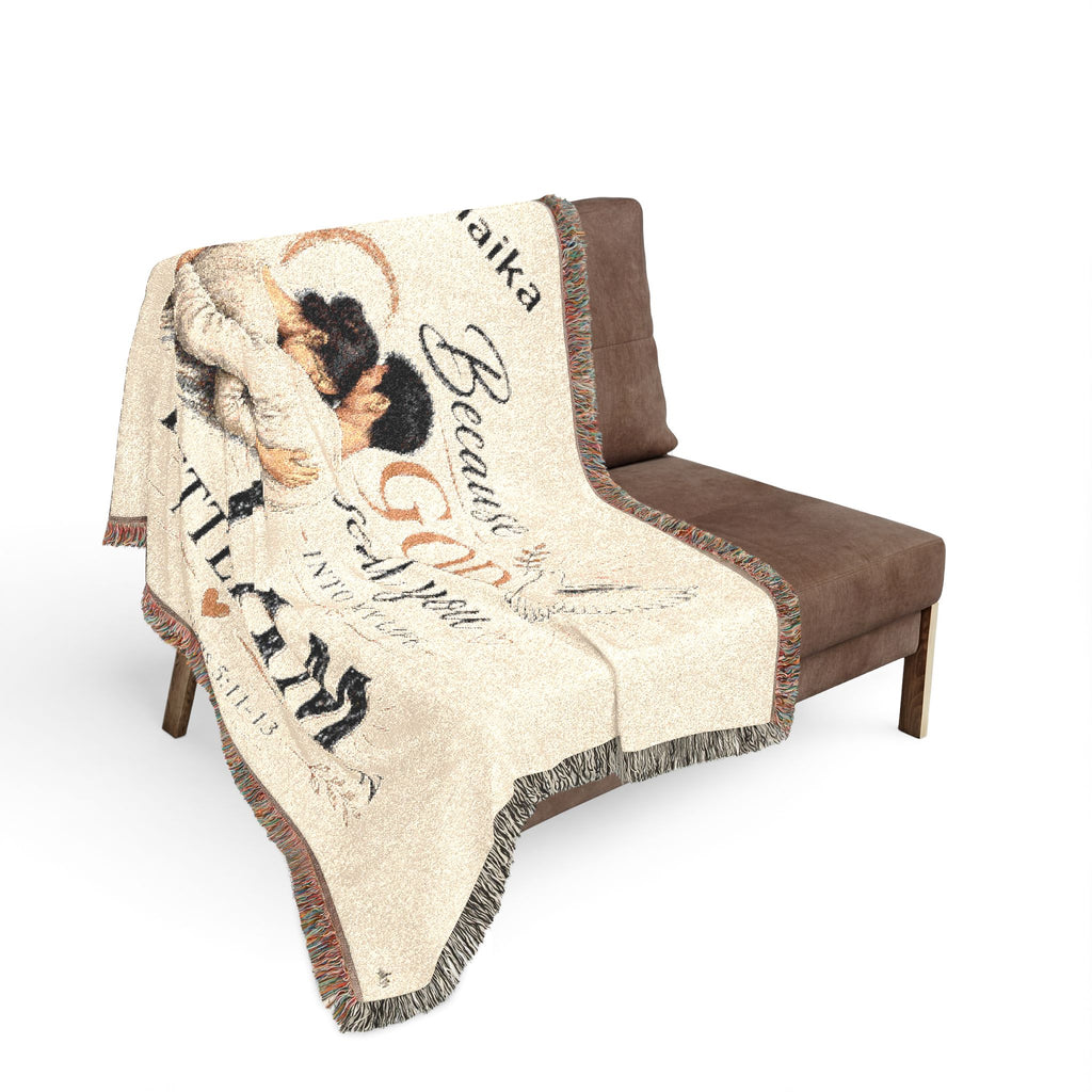 Personalizable Woven Blanket — "Because God Sent You" Inspirational Throw - Asian Couple