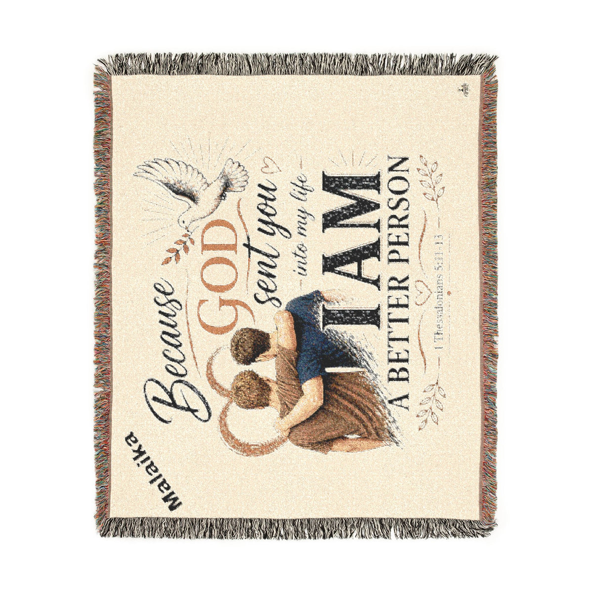 Personalizable Woven Blanket — "Because God Sent You" Inspirational Throw Caucasian Male Friends