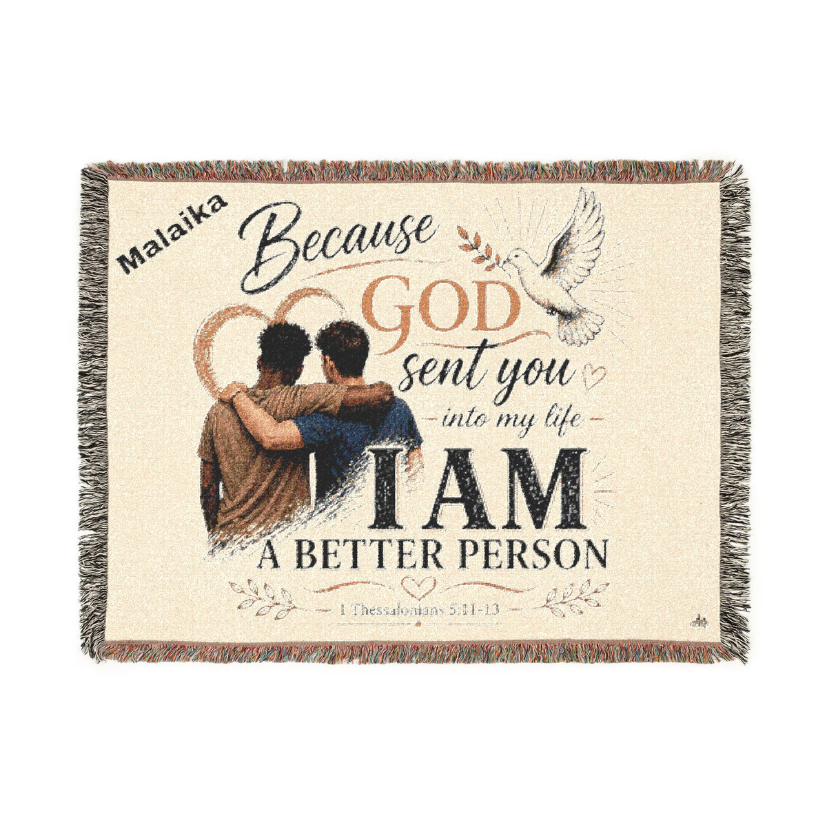 Personalizable Woven Blanket — "Because God Sent You" Inspirational Throw - Male Friends