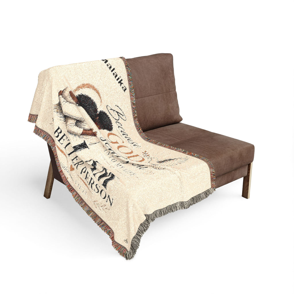 Personalizable Woven Blanket — "Because God Sent You" Inspirational Throw - African American Couple