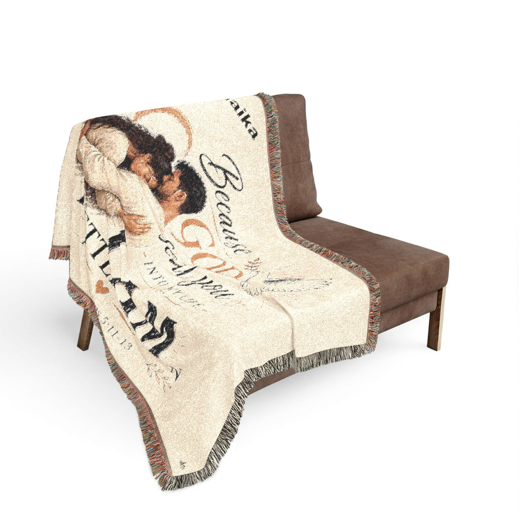 Personalizable Woven Blanket — "Because God Sent You" Inspirational Throw - Latino Couple