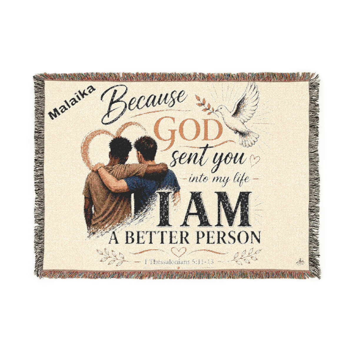 Personalizable Woven Blanket — "Because God Sent You" Inspirational Throw - Male Friends