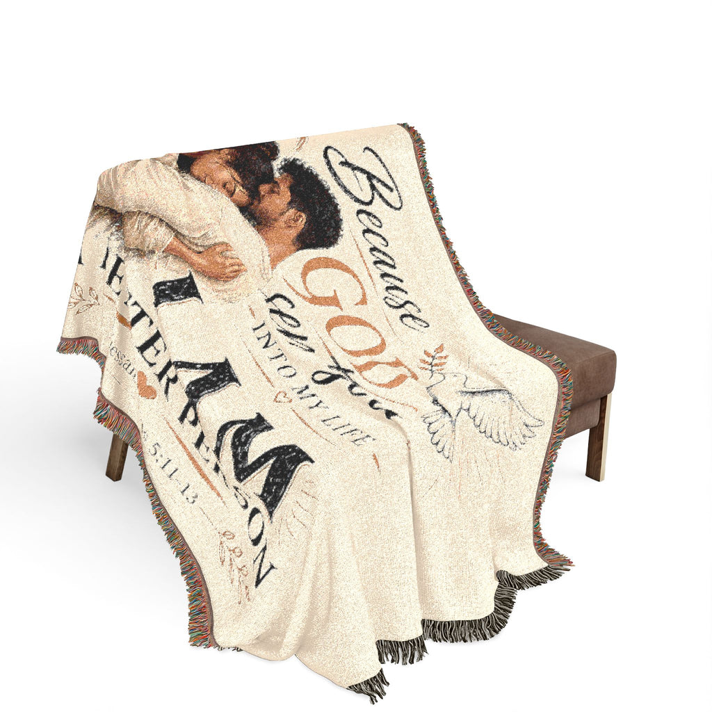 Personalizable Woven Blanket — "Because God Sent You" Inspirational Throw - Latino Couple
