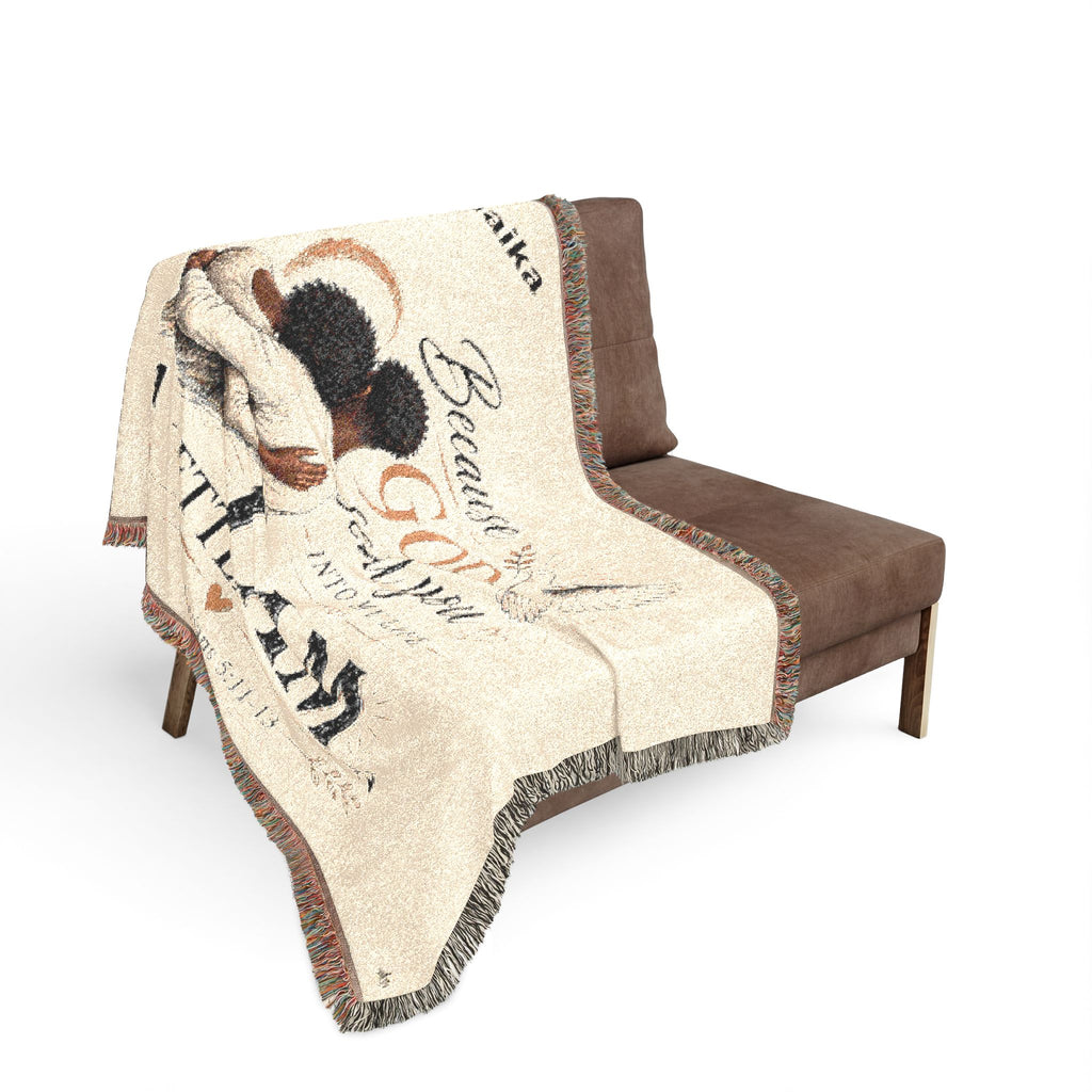 Personalizable Woven Blanket — "Because God Sent You" Inspirational Throw - African American Couple