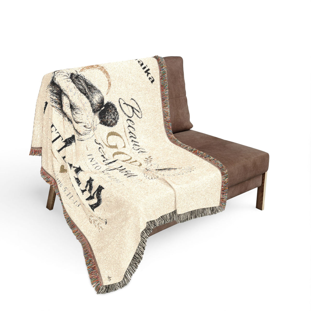 Personalizable Woven Blanket — "Because God Sent You" Inspirational Throw Caucasian Couple