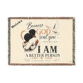 Personalizable Woven Blanket — "Because God Sent You" Inspirational Throw - African American Couple