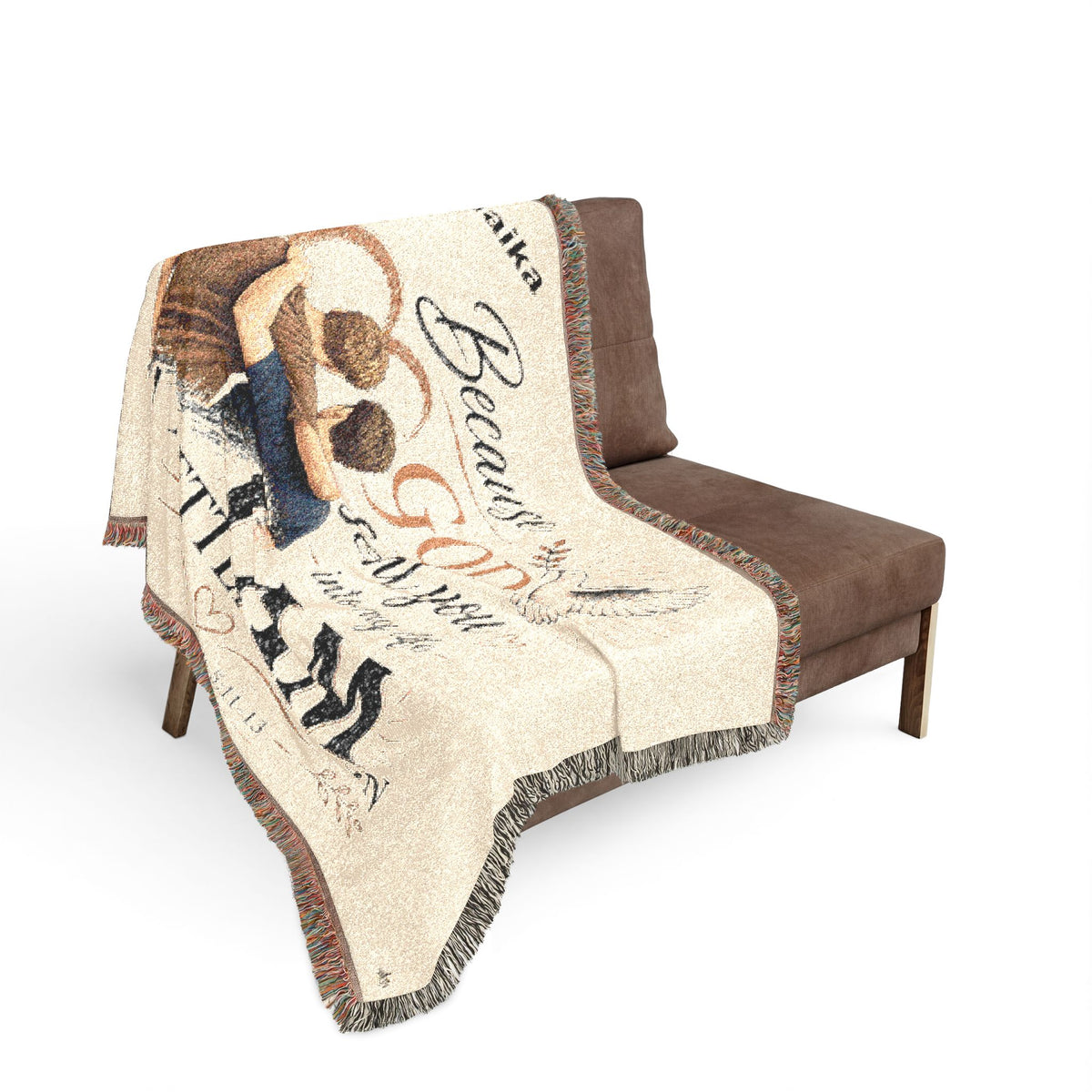 Personalizable Woven Blanket — "Because God Sent You" Inspirational Throw Caucasian Male Friends