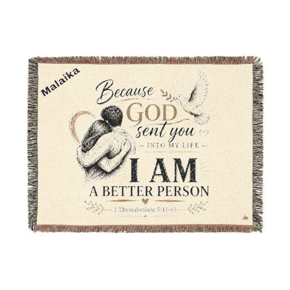 Personalizable Woven Blanket — "Because God Sent You" Inspirational Throw Caucasian Couple
