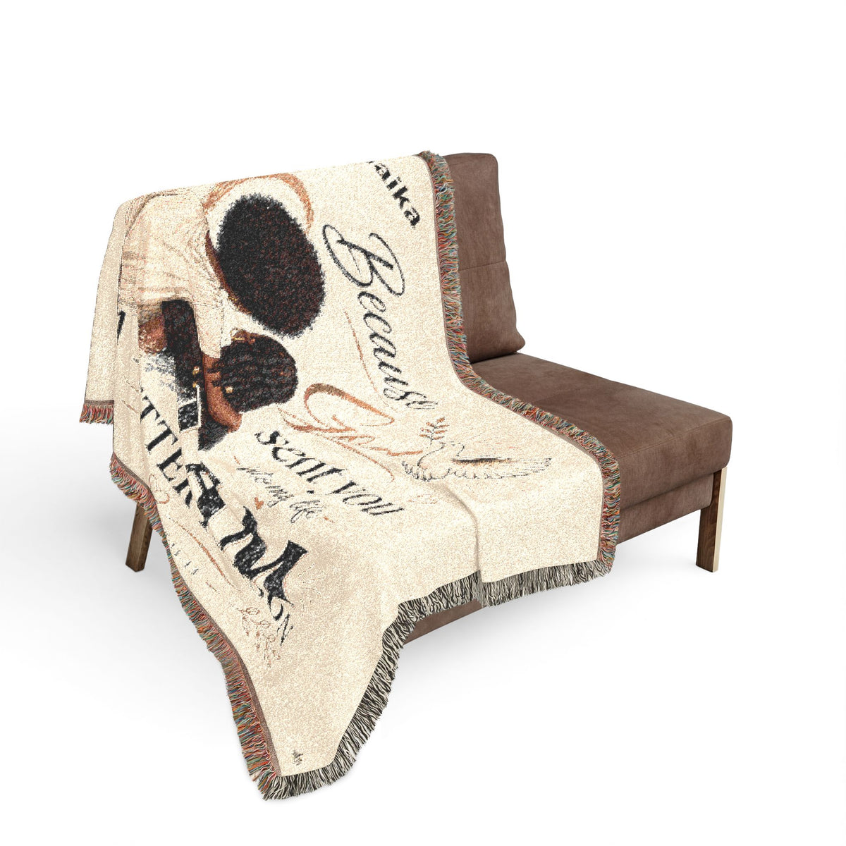 Personalizable Woven Blanket — "Because God Sent You" Inspirational Throw African American Women