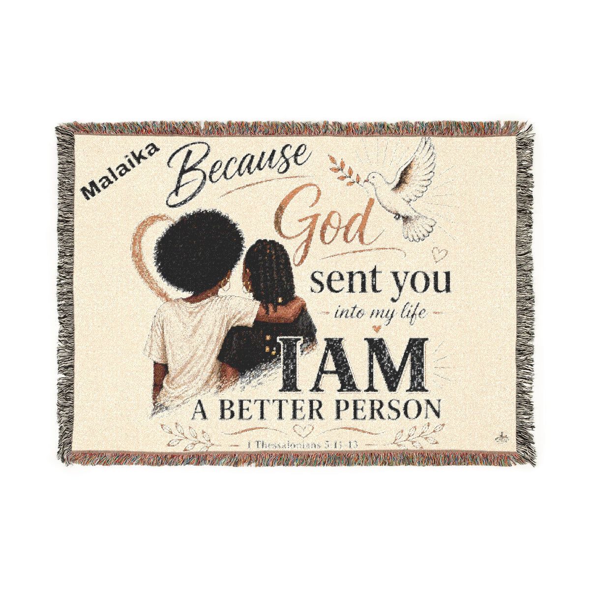 Personalizable Woven Blanket — "Because God Sent You" Inspirational Throw African American Women