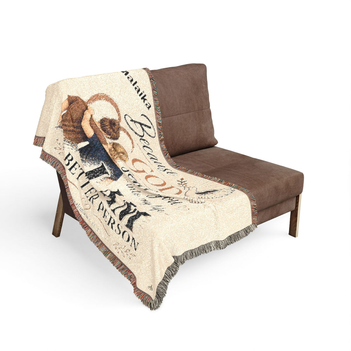 Personalizable Woven Blanket — "Because God Sent You" Inspirational Throw Caucasian Female Friends