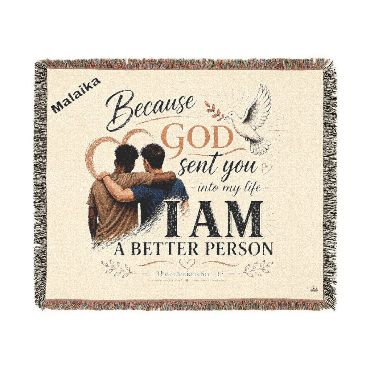 Personalizable Woven Blanket — "Because God Sent You" Inspirational Throw - Male Friends