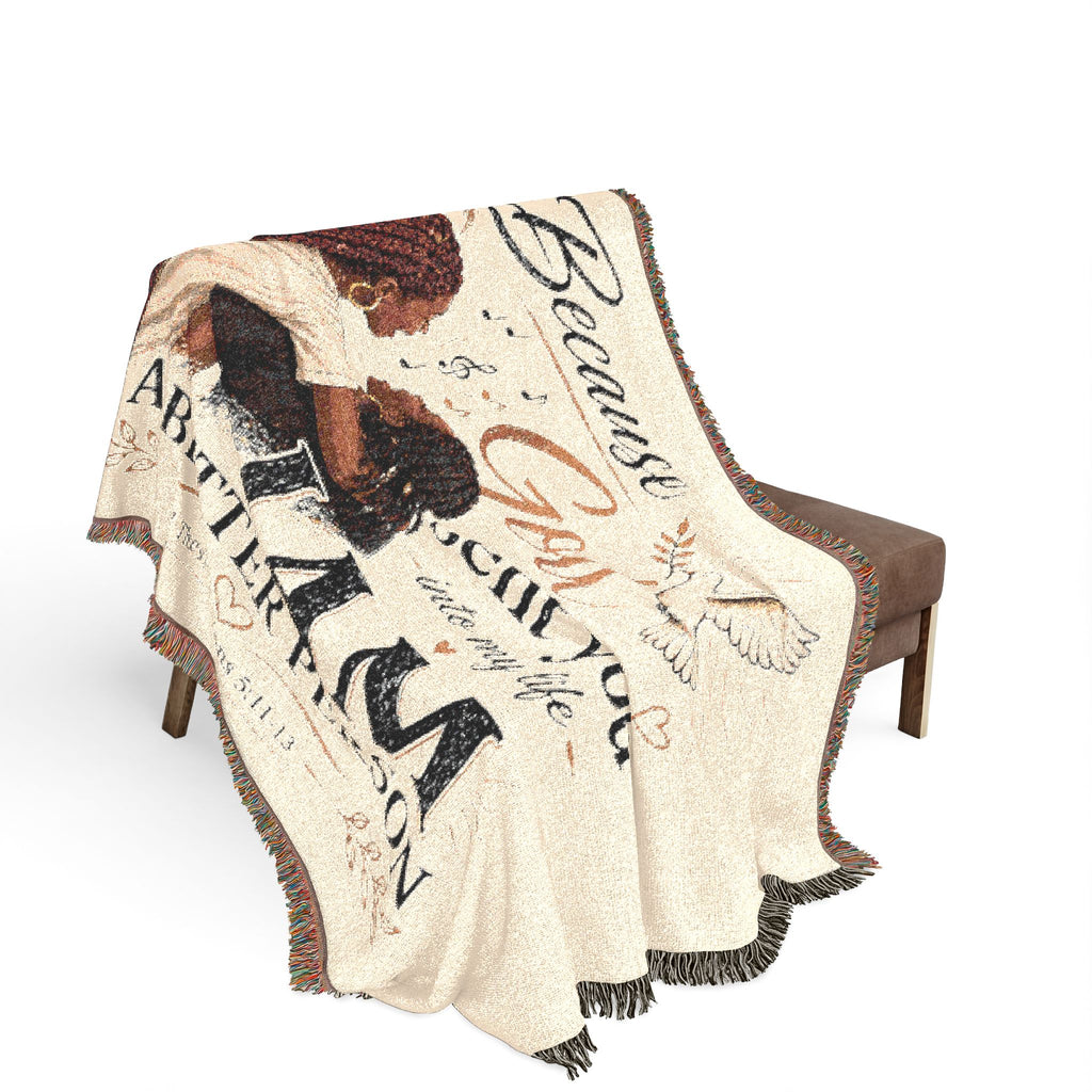 Personalizable Woven Blanket — "Because God Sent You" Inspirational Throw - African American Females Singing