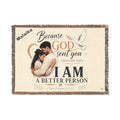 Personalizable Woven Blanket — "Because God Sent You" Inspirational Throw - Latino Couple