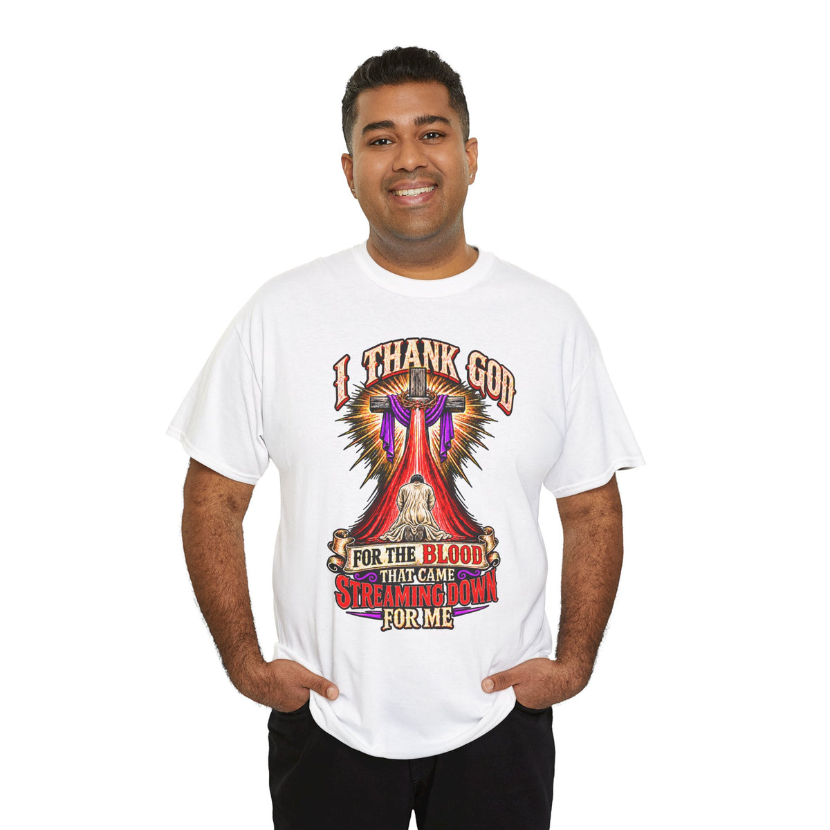 Christian T-Shirt — “I Thank God For The Blood That Came Streaming Down For Me” Gospel Tee