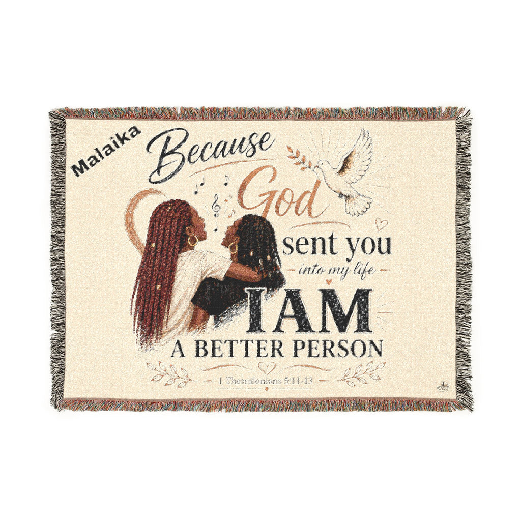 Personalizable Woven Blanket — "Because God Sent You" Inspirational Throw - African American Females Singing